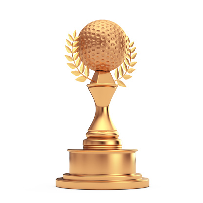 Golden Award Trophy With Golden Golf Ball And Laurel Wreath 3d ...