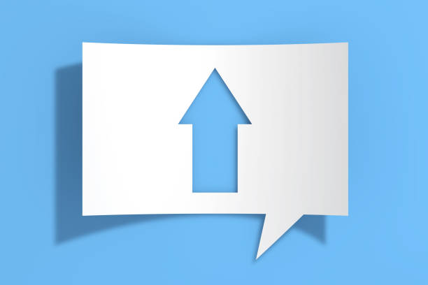 istock Arrow Up Icon on Cutout White Paper Speech Bubble. 3d Rendering 1468848695