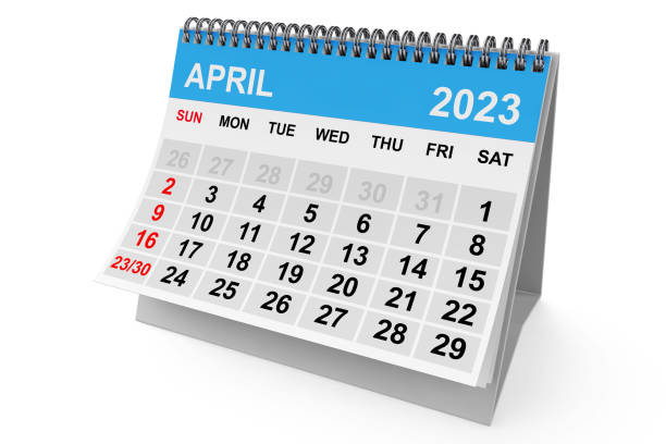 2023 year april calendar. 3d rendering - april 2012 calendar year imagens e fotografias de stock
