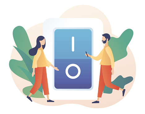 Characters Turning Off And Turning On Devices On Off Button Concept ...
