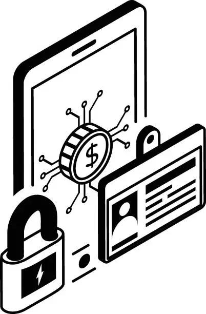 Vector illustration of Secure B2B payment checkout Vector isometric outline Icon Design , Business Finance Symbol, Treasury and Capital Budget Sign, Financial Planning, Analysis and Control stock illustration, Digital Wallet App  Concept