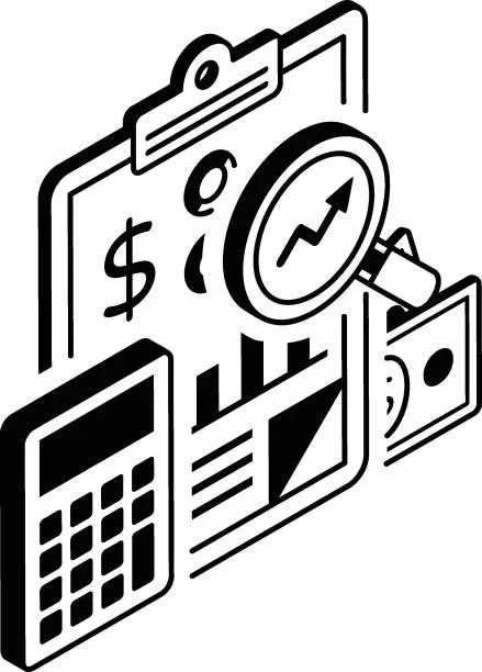 Vector illustration of Comparison with Historical Trend Vector isometric outline Icon Design , Business Finance Symbol, Treasury and Capital Budget Sign, Financial Planning Analysis and Control stock illustration, Cash flow statement  Concept