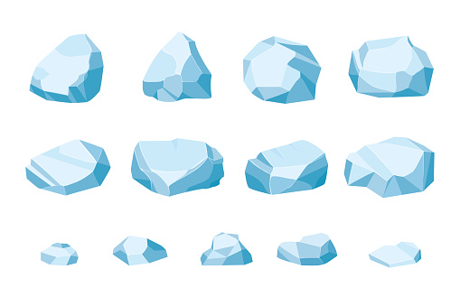 Rock and stones set. Different shape ice boulder collection. vector illustration.