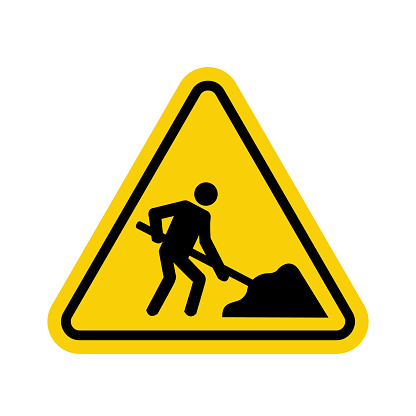 Road works sign. Attention, road works are underway. Warning sign. Yellow triangle
