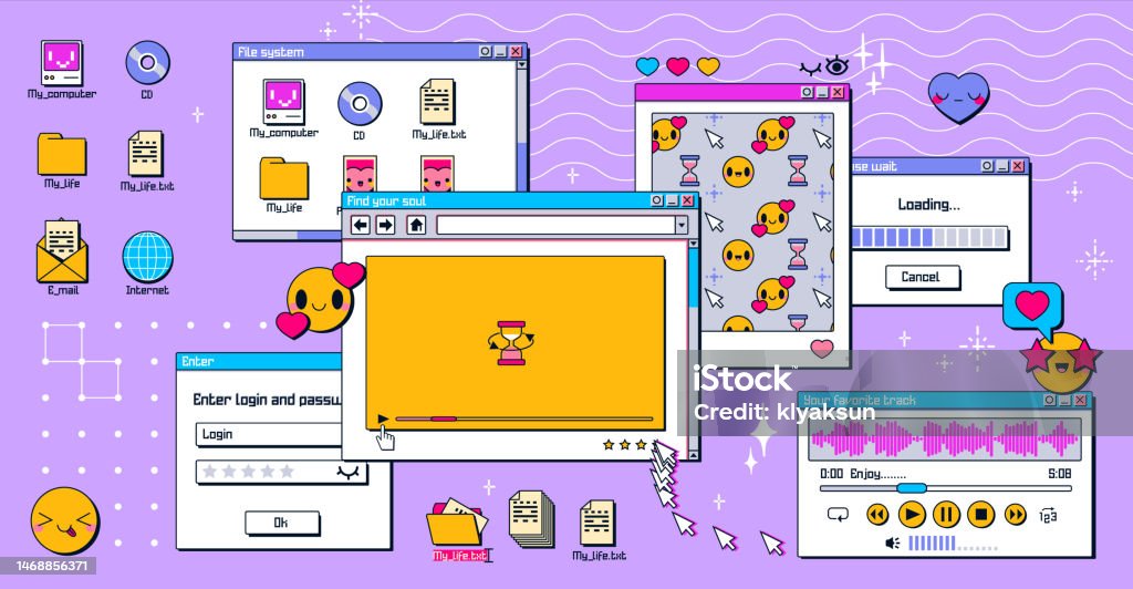 Y2k Windows On Computer Pc Desktop Retro Screen Stock Illustration ...