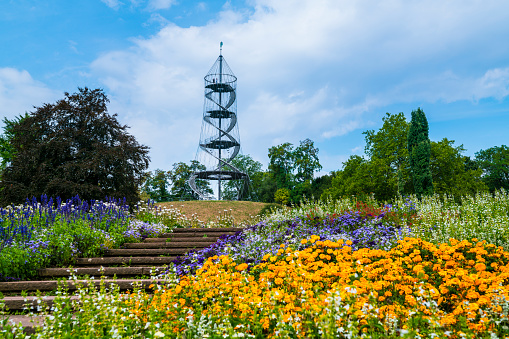 Germany, Stuttgart city killesberg urban park killesbergturm tower beautiful nature landscape tourism spot colorful flowers garden