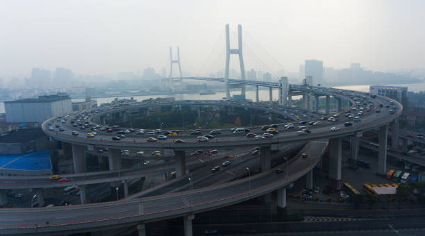 istock Panoramic view at Nanpu bridge highway junction in Shanghai 1468857111