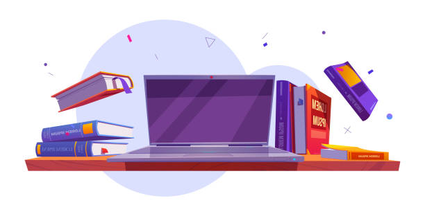 istock Laptop on desk with books around, online education 1468857569