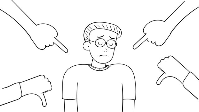 sketch of a bullied young man with glasses loop animation