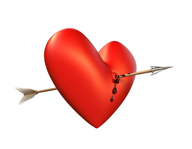 Heart with arrow isolated on red background. 3d illustration