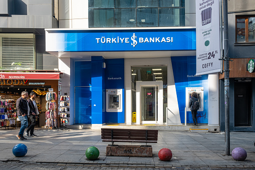 Istanbul,Turkey- February 23 ,2023:Turkish İşbank Moda Branch in İstanbul City