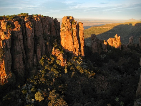 The sunrise light and shadows at the Valley of Desolation, Camdeboo National Park, Eastern Cape, South Africa.