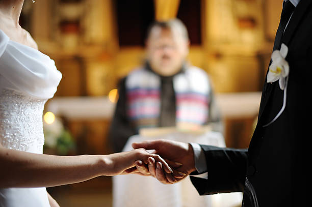 Large formal catholic wedding in beautiful church