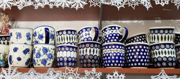 istock Blue and white Polish pottery. various products 1468870646