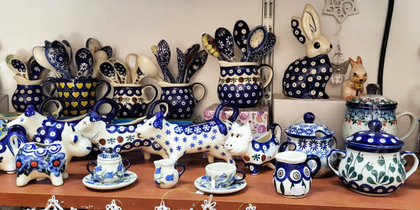 istock Blue and white Polish pottery. various products 1468870648