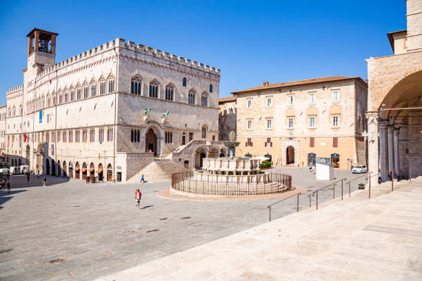 perugia.Umbria,Italy 18 June 2022:A boy dribbles with a ball in the square