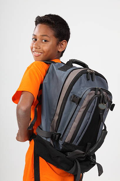 istock Young happy schoolboy 11 wearing rucksack ready for school 146887090