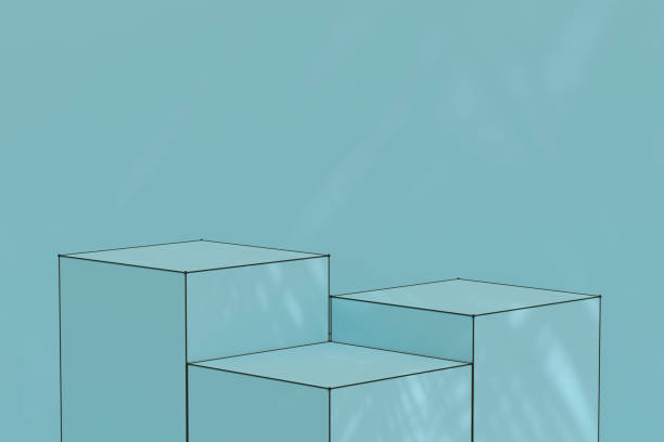 istock Empty product podium platform stand in front of wall with gobo lighting 1468873584