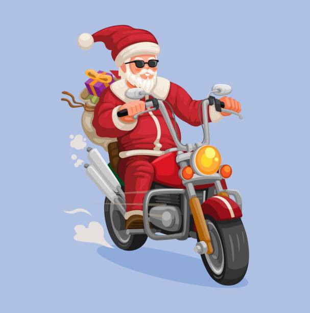 istock Santa Claus riding motorbike cartoon illustration vector 1468878686