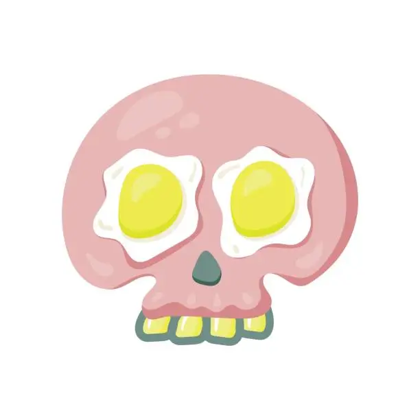 Vector illustration of skull pink color egg shaped eyes T-shirt design or sticker. isolated on a white background. Clipart. Vector illustration