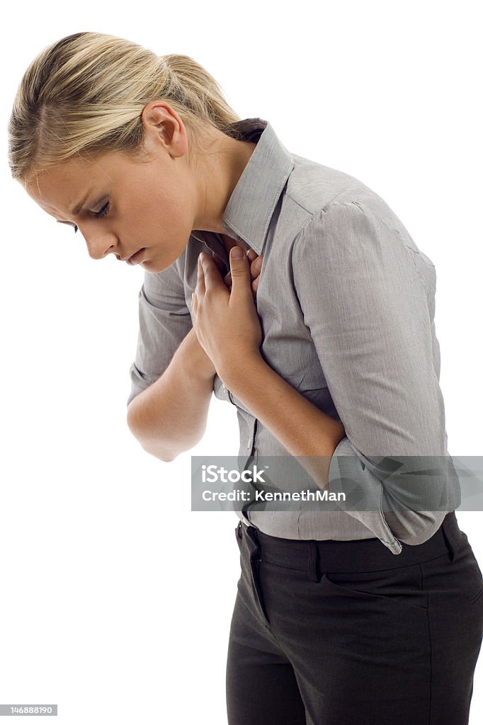 Mujer con dolor de pecho - Foto de stock de Adulto libre de derechos