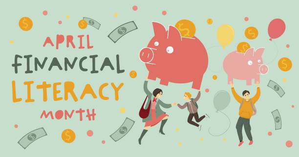 Financial literacy month. Horizontal banner. Editable vector illustration Financial literacy month. National event. Business success, personal finance education concept. Reviewing your attitude towards finances. Horizontal banner. Editable vector illustration in flat style financial literacy stock illustrations