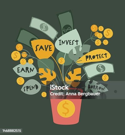 istock Financial tree in flowerpot. Editable vector illustration 1468882515