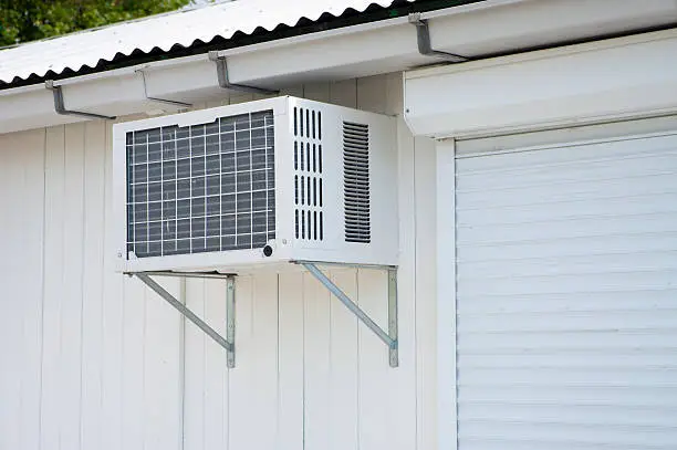airconditioner on the outside of a mobile office unit
