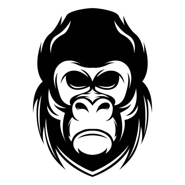 Vector illustration of Gorilla Head Vector logo design black and white template vector illustration