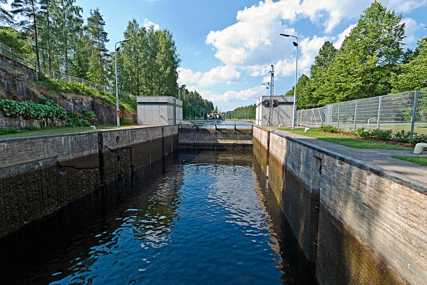 Saimaa Canal shipping lock Spillway in first Saimaa Canal shipping lock. Saimaa, Finland saimaa stock pictures, royalty-free photos & images