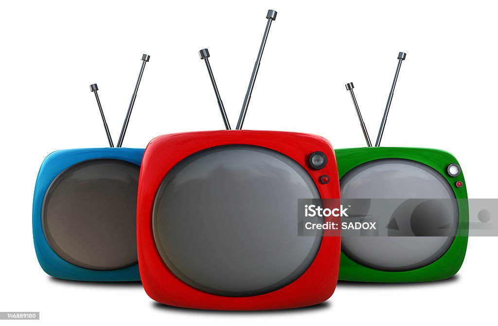 Three TVs Three 3D retro TVs placed on a white  background Ariel - The Little Mermaid Stock Photo