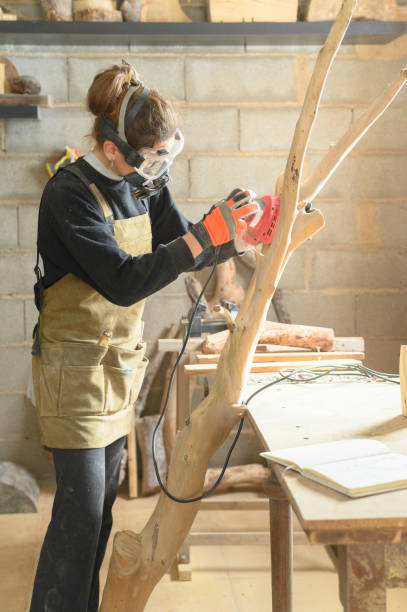 istock Artisan sanding a trunk in a wooden workshop 1468893671
