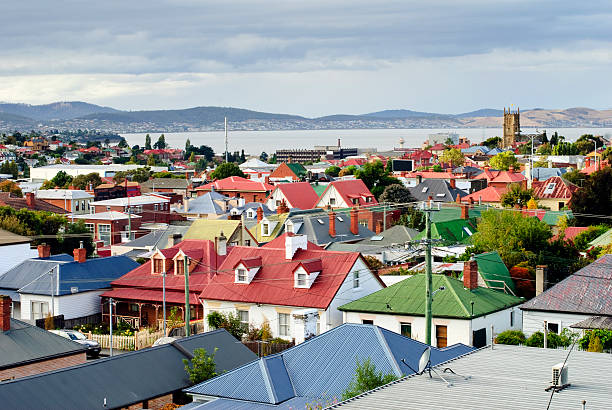 hobart rooftops, tasmania, australia - tazmanya stok fotoğraflar ve resimler