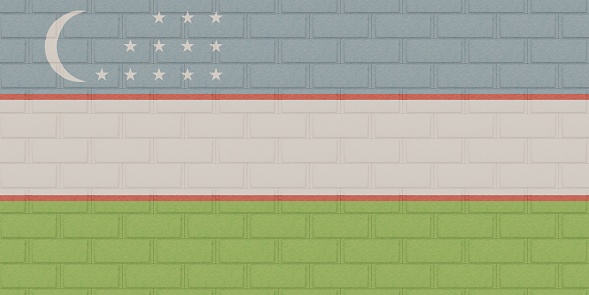 3D render of Brick Wall painted with the flag of Uzbekistan