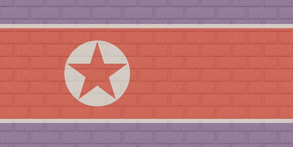 3D render of Brick Wall painted with the flag of North Korea