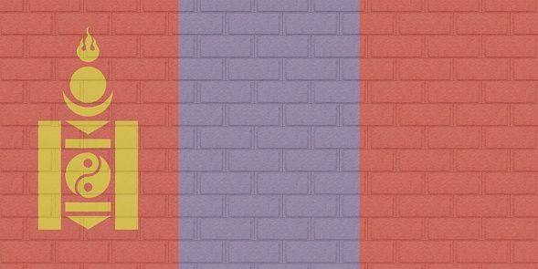 3D render of Brick Wall painted with the flag of Mongolia
