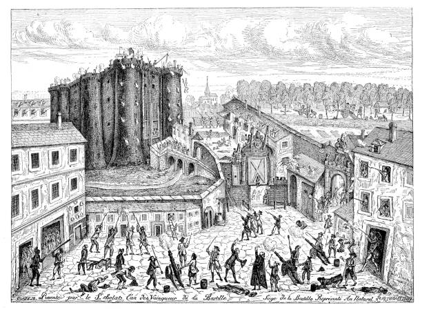 ilustrações, clipart, desenhos animados e ícones de assalto da bastilha paris ilustração 1789 - siege of paris