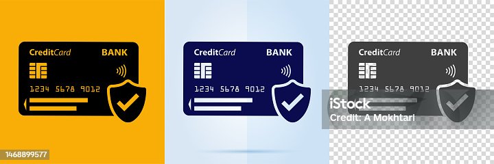 istock Bank card icon with security shield. 1468899577