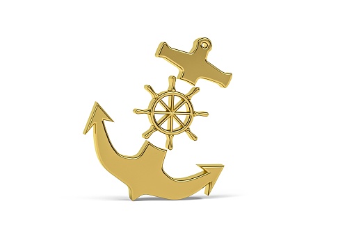 Golden 3d anchor icon isolated on white background - 3d render