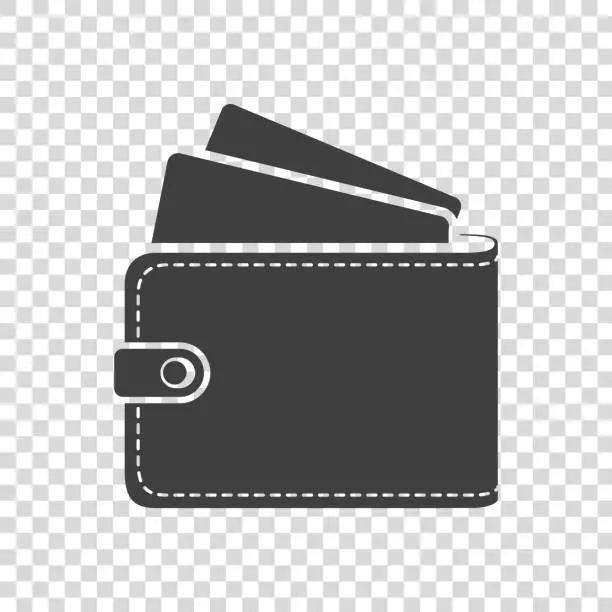 Vector illustration of Wallet icon with banknote and credit card on a transparent background.