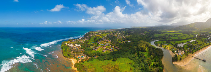 Aerial view of Princeville in Kauai Hawaii USA