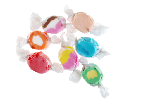 isolated salt water taffy on white background