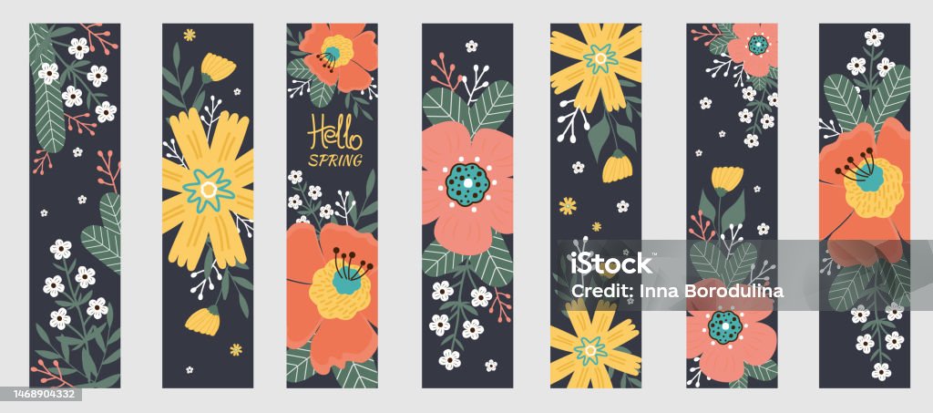 Spring Easy Bookmark Set Spring Bookmarks Hello Spring Spring Flowers Leaves Stock ...