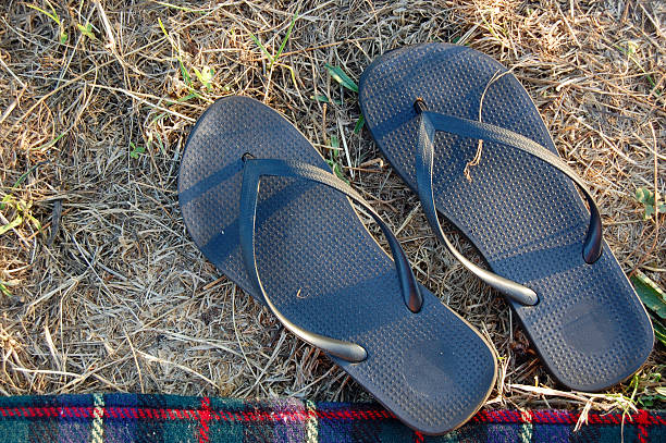 Flip Flop on dry grass stock photo