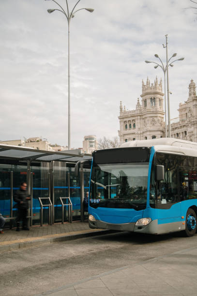 City buses in Madrid, Spain stock photo