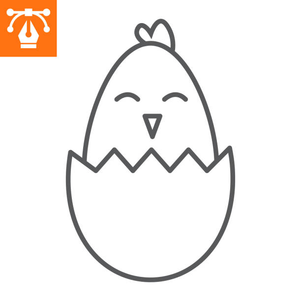 ilustrações, clipart, desenhos animados e ícones de pinto eclodido de um ícone de linha de ovo - eggs new life shape animals and pets