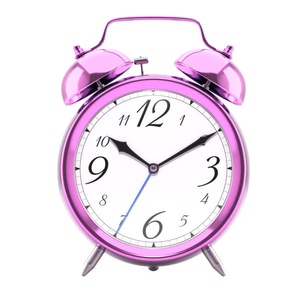 istock Alarm clock, vintage style pink metallic color clock with black hands. 1468907202