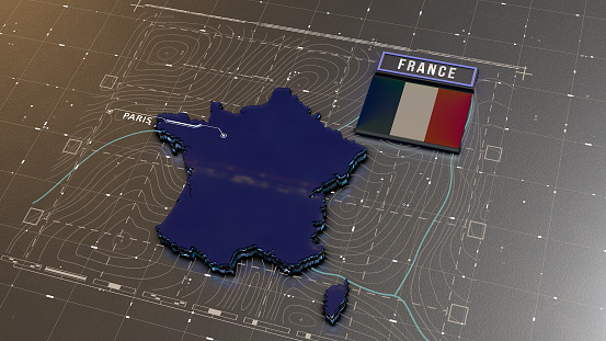 France digital cyber technology map background. Digital map network or global communication business concept.