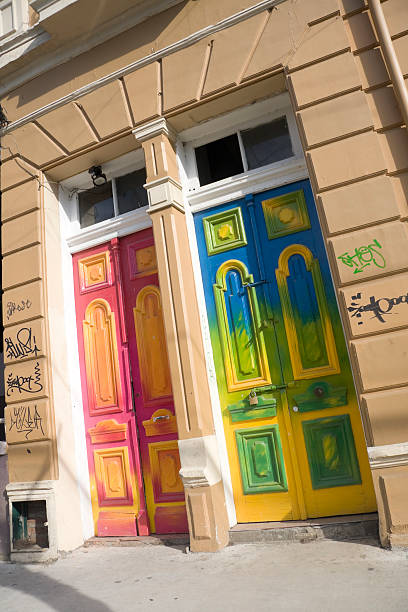 painted doors stock photo