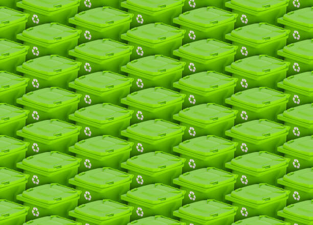 recycling bin background seamless pattern wrap around garbage waste management green trash 3D illustration